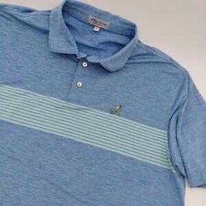 Peter Millar Summer Comfort Mens Blue Striped Golf Polo Shirt Short Sleeve Bob O